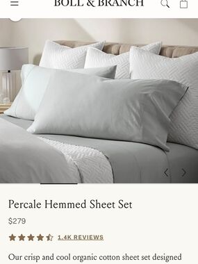 Boll & Branch Percale Hemmed Sheet And Pillowcases Only- Light Gray